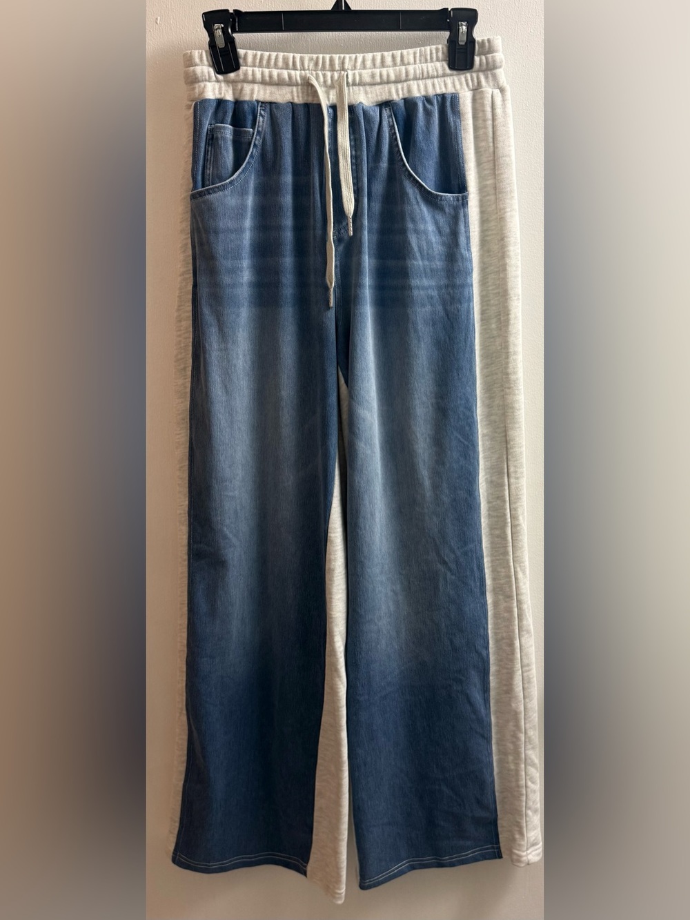 H&M Two-Tone Drawstring  Pants in Blue and Light Gray